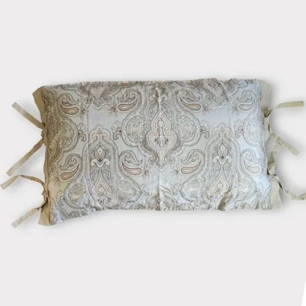 Rose Tree Home Paisley Pillow Sham Blue Peach Brown Beige Cotton Buttons Tie Set
